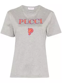 PUCCI футболка с вышитым логотипом, серый