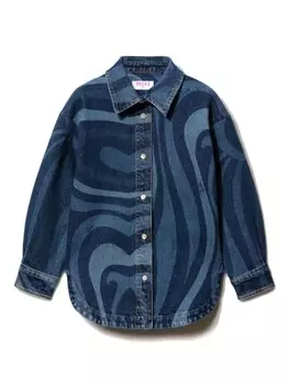 PUCCI Junior джинсовая рубашка с принтом «мармо», синий