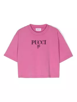 PUCCI Junior футболка из хлопка с вышитым логотипом, розовый