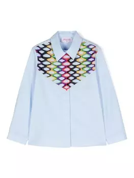 PUCCI Junior хлопковая рубашка с вышитым узором, синий