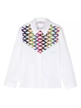 PUCCI Junior хлопковая рубашка с вышитым узором, белый