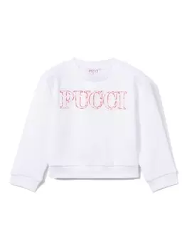 PUCCI Junior хлопковая толстовка с вышитым логотипом, белый