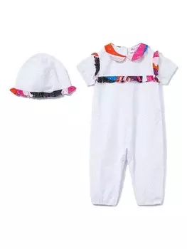 PUCCI Junior комбинезон из английской вышивки с принтом Iride, белый