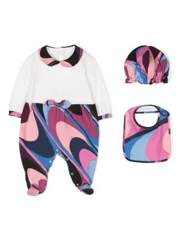 PUCCI Junior комплект из комбинезона, нагрудника и шапки с принтом, белый