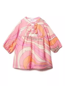 PUCCI Junior платье из шерсти с принтом «мармо», розовый