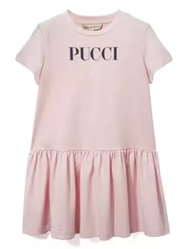 PUCCI Junior платье с короткими рукавами и логотипом, розовый