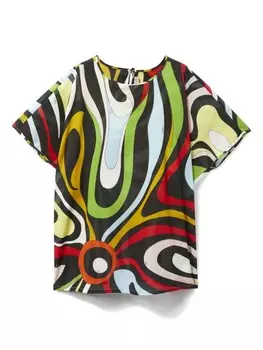 PUCCI Junior платье с короткими рукавами и принтом Marmo, черный