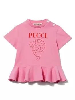 PUCCI Junior платье с короткими рукавами и логотипом, розовый