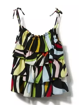 PUCCI Junior топ с оборками и принтом Marmo, черный