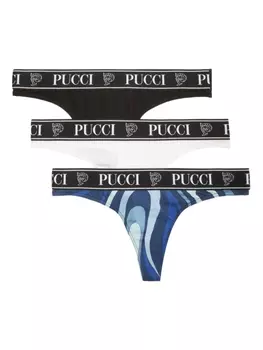PUCCI комплект из трех трусов-стрингов с логотипом, синий