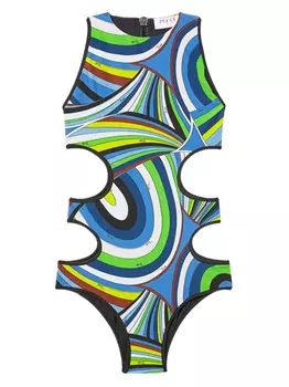 PUCCI купальник с вырезами и принтом, синий