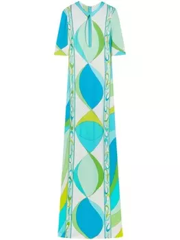 PUCCI платье макси с вырезами и принтом Pesci, синий