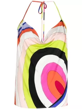 PUCCI платье с абстрактным принтом и воротником-хомутом, оранжевый