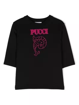 Pucci платье с длинными рукавами и логотипом, черный