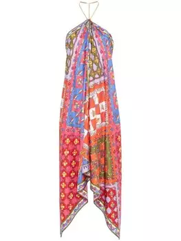 PUCCI шелковое платье миди с принтом Festa, оранжевый