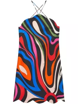 PUCCI шелковое платье мини с открытой спиной, синий