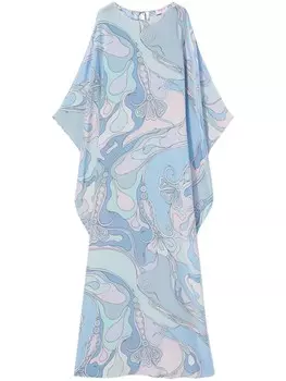 PUCCI шелковый кафтан с принтом «Орхидея», синий