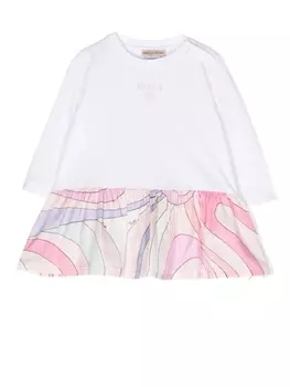 Pucci wave-peplum long-sleeve dress, белый