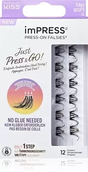 Пучки ресниц без узлов KISS imPRESS Just Press & GO !, Edgy Whispy C 12 szt.