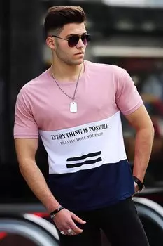 Пудровая футболка с цветным блоком 3071 MADMEXT