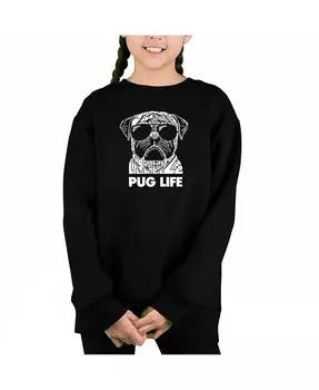 Pug Life — толстовка с круглым вырезом Big Girl's Word Art La Pop Art, красный