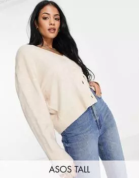 Пуговица ASOS DESIGN Tall в пушистом квадратном кардигане овсяного цвета