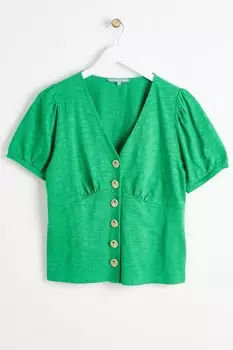 Пуговица через трикотажный топ Oliver Bonas, зеленый
