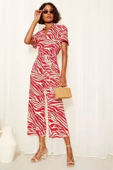 Пуговица на воротнике через комбинезон-кюлот Friends Like These, красный