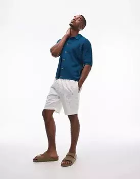 Пуговицы через вязанную крючком рубашку цвета Petrol Blue Topman