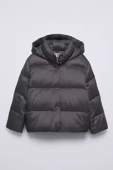 Пуховая куртка из перьев ZARA, антрацитово-серый