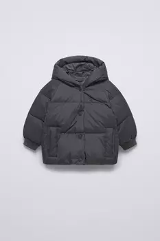 Пуховая куртка из перьев ZARA, антрацитово-серый