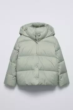 Пуховая куртка из перьев ZARA, цвет морской волны