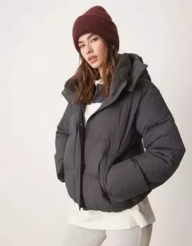 Пуховая куртка средней длины из плотного материала в угольном цвете Abercrombie & Fitch