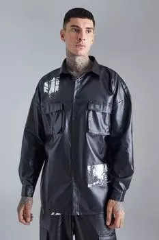 Пуховая рубашка с фотозначком boohooMAN, черный