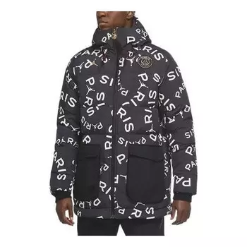 Пуховик Air Jordan x Paris Saint-Germain Down AOP Parka 'Black', черный