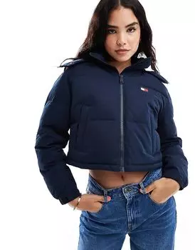 Пуховик Alaska с капюшоном из искусственного меха темно-синего цвета Tommy Jeans