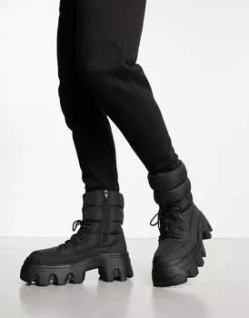 Пуховик ASOS DESIGN на массивной подошве из черного нейлона