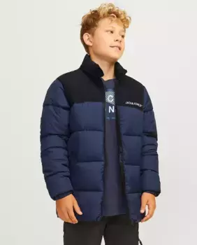 Пуховик без капюшона для мальчика Jack & Jones, темно-синий