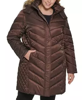 Пуховик больших размеров для женщин с капюшоном и отделкой из искусственного меха, созданный для macy's Kenneth Cole, мульти
