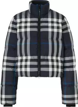 Пуховик Burberry Night Check Cropped Puffer Jacket 'Dark Charcoal Blue/White', синий (Размер S)