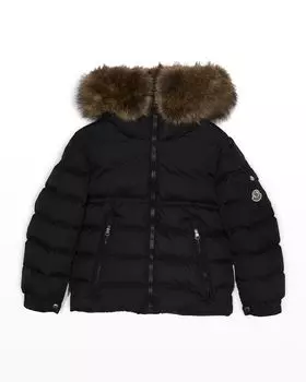 Пуховик Byron из искусственного меха с капюшоном для мальчиков Moncler, цвет Black