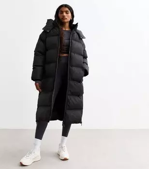 Пуховик черного цвета Petite с капюшоном New Look, черный