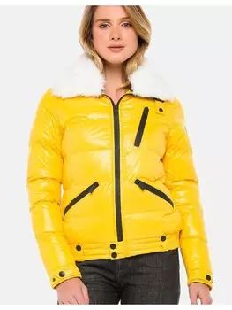 Пуховик Cipo & Baxx Winterjacke mit Kunstfellkragen, цвет YELLOW
