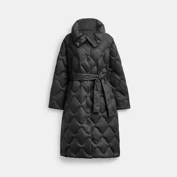 Пуховик Coach Quilted Long Puffer In Recycled Nylon, черный