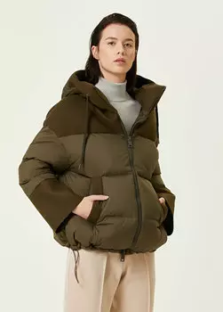 Пуховик цвета хаки с капюшоном Herno