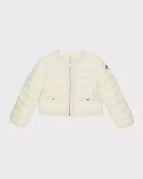 Пуховик Dafina с твидовой отделкой для девочек Moncler, цвет Pale Ivory