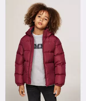 Пуховик детский Tommy Hilfiger с капюшоном, бургундия