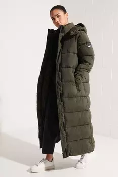 Пуховик длинного кроя Superdry, зеленый