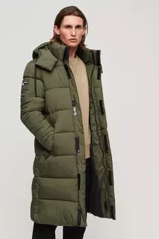 Пуховик длинного кроя Superdry, зеленый