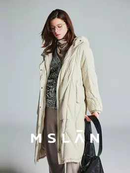 Пуховик длинный Mslan с капюшоном, миндальный